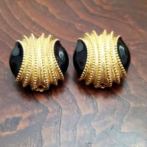 Vintage Rena Paris black enamel earrings